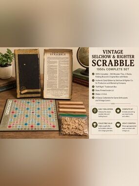 Vintage Selchow & Righter Scrabble Board Game 1953 Complete Wood Tiles